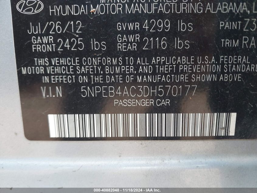 2013 HYUNDAI SONATA GLS - 5NPEB4AC3DH570177