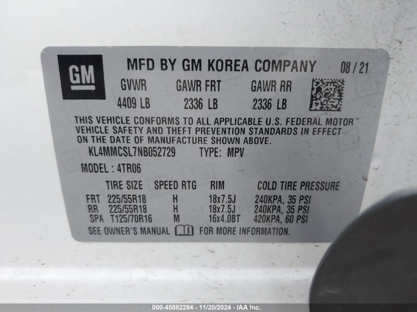 2022 Buick Encore Gx Awd Preferred VIN: KL4MMCSL7NB052729 Lot: 40882284