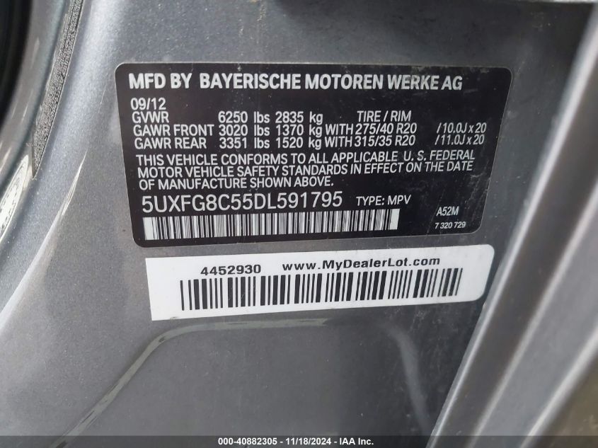 2013 BMW X6 VIN: 5UXFG8C55DL591795