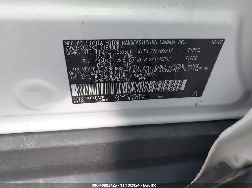 VIN 2T3W1RFV7RW301212 2024 TOYOTA RAV4 XLE