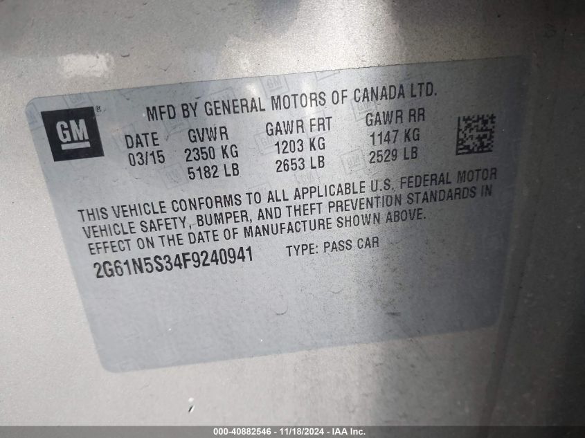 2015 CADILLAC XTS VIN: 2G61N5S34F9240941