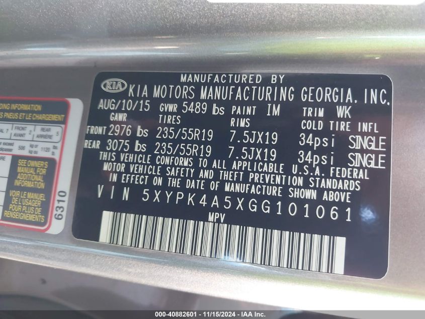 2016 KIA SORENTO SXL - 5XYPK4A5XGG101061