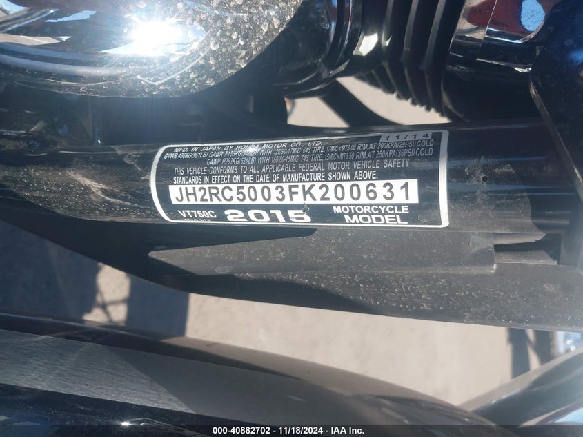 2015 HONDA VT750 C - JH2RC5003FK200631