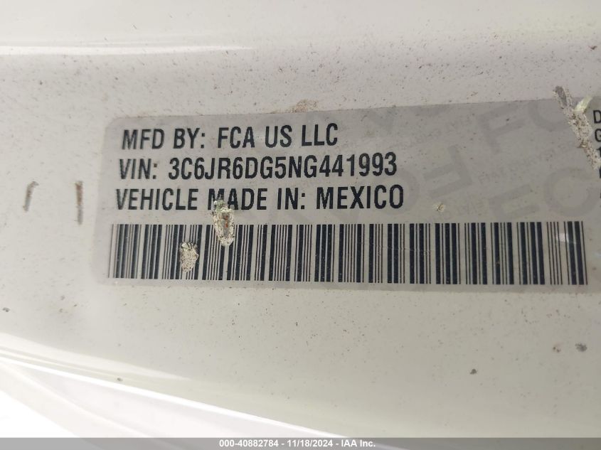 2022 Ram 1500 Classic Tradesman 4X2 8' Box VIN: 3C6JR6DG5NG441993 Lot: 40882784