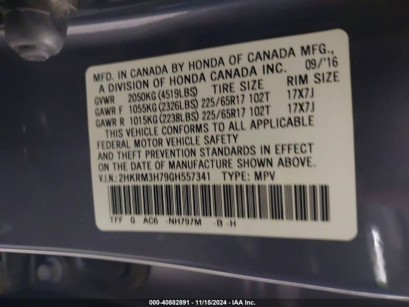 VIN 2HKRM3H79GH557341 2016 HONDA CR-V no.9