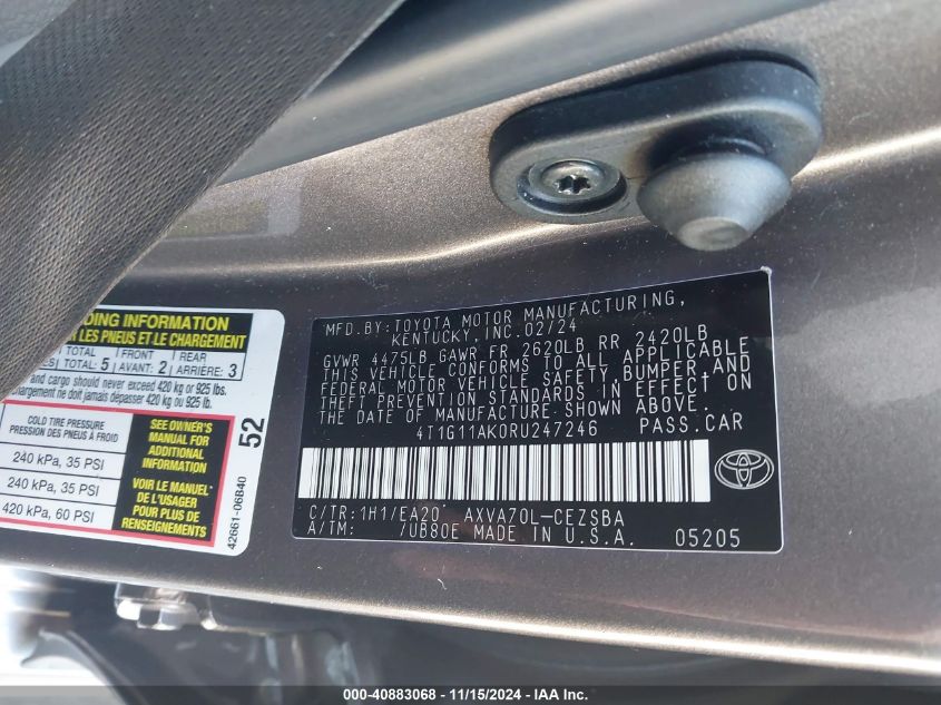 VIN 4T1G11AK0RU247246 2024 TOYOTA CAMRY no.9