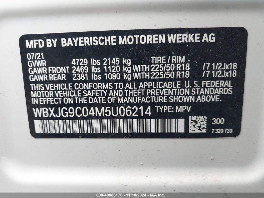 VIN WBXJG9C04M5U06214 2021 BMW X1, Xdrive28I no.9