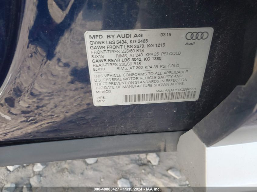 VIN WA1ANAFY1K2086221 2019 Audi Q5, 45 Premium no.9