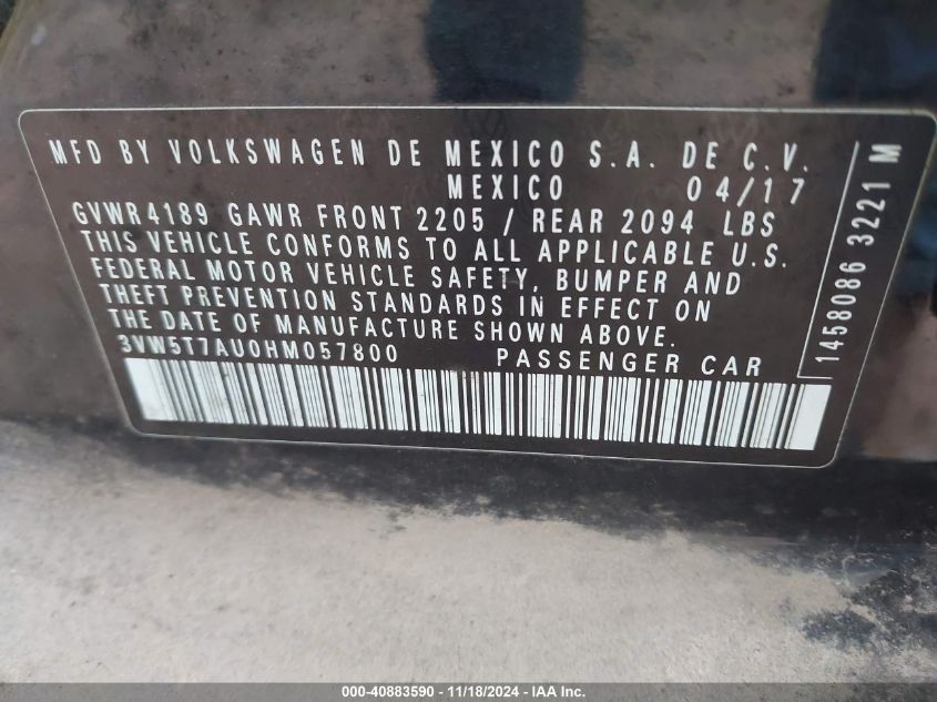 2017 VOLKSWAGEN GOLF GTI AUTOBAHN 4-DOOR/S 4-DOOR/SE 4-DOOR/SPORT 4-DOOR - 3VW5T7AU0HM057800