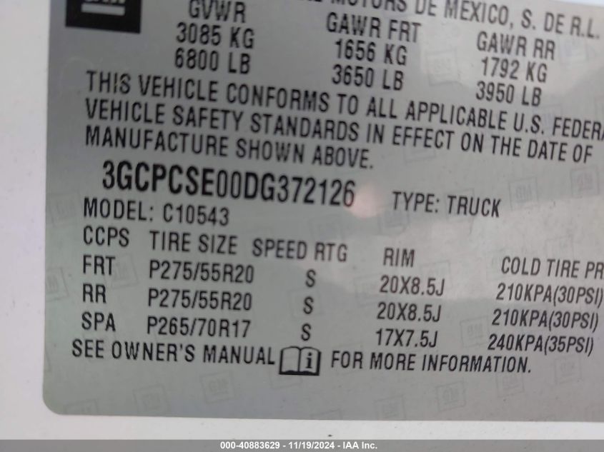 VIN 3GCPCSE00DG372126 2013 CHEVROLET SILVERADO 1500 no.9