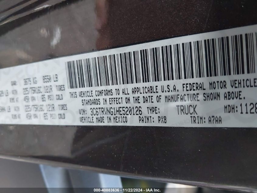 2017 RAM PROMASTER 1500 LOW ROOF 118 WB - 3C6TRVNG1HE520126