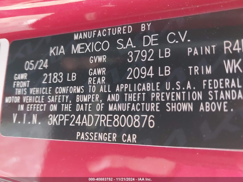 2024 KIA FORTE LXS - 3KPF24AD7RE800876