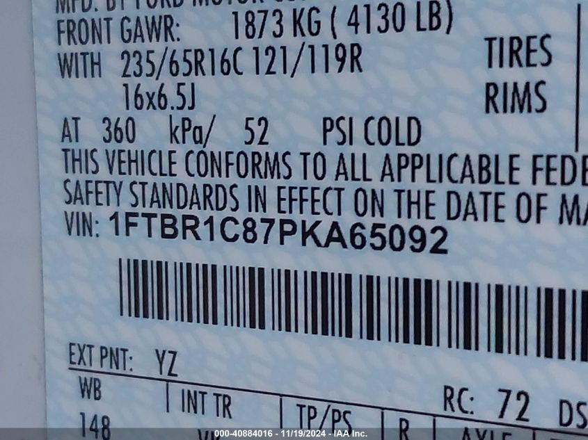 VIN 1FTBR1C87PKA65092 2023 FORD TRANSIT-250 CARGO VAN