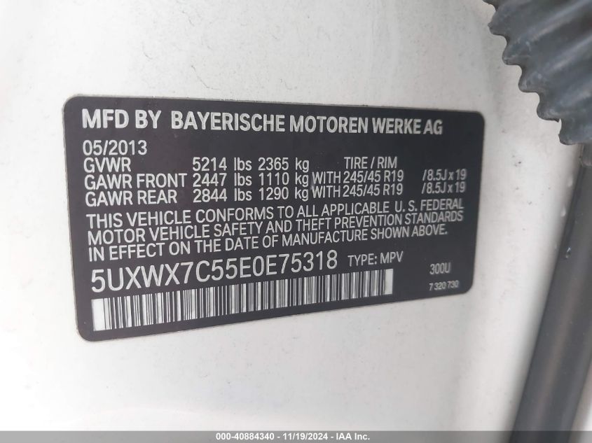 2014 BMW X3 xDrive35I VIN: 5UXWX7C55E0E75318 Lot: 40884340