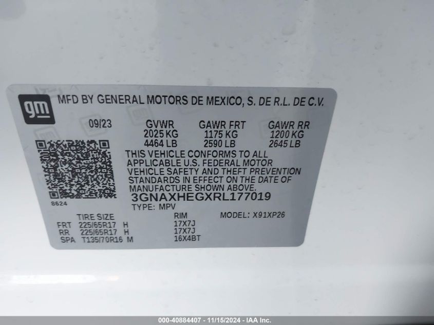 2024 Chevrolet Equinox Fwd Ls VIN: 3GNAXHEGXRL177019 Lot: 40884407