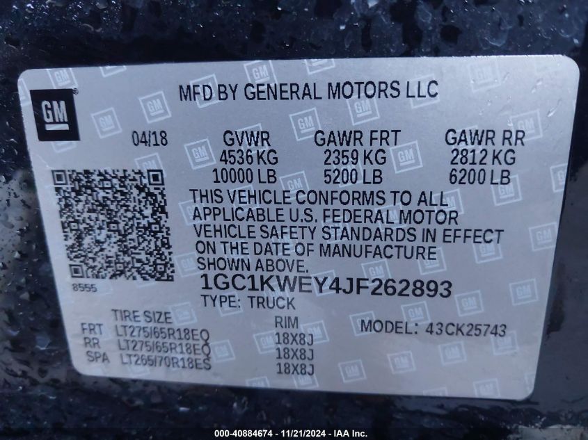 2018 CHEVROLET SILVERADO 2500HD LTZ - 1GC1KWEY4JF262893