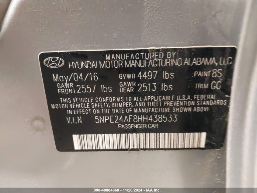 2017 HYUNDAI SONATA SE - 5NPE24AF8HH438533