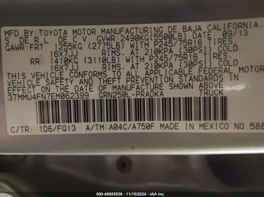 2014 TOYOTA TACOMA BASE V6 - 3TMMU4FN7EM062399