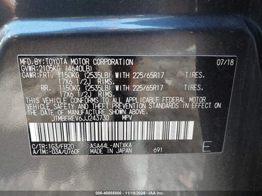 2018 TOYOTA RAV4 LE - JTMBFREV6JJ243730