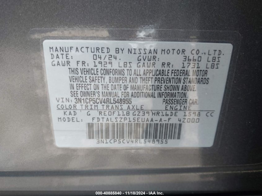 VIN 3N1CP5CV4RL548955 2024 Nissan Kicks, Sv Xtronic... no.9