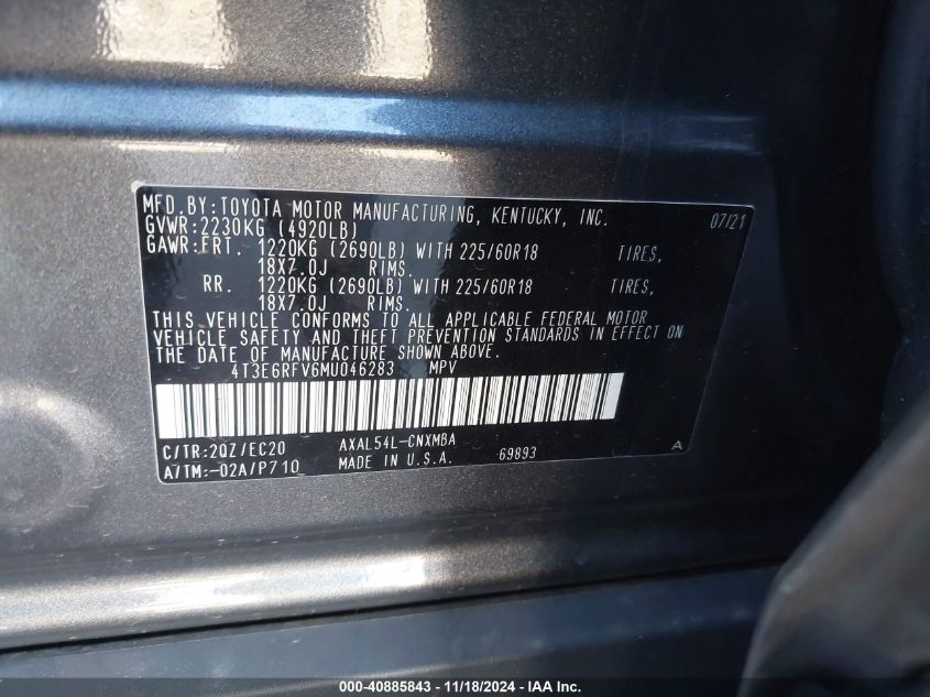 VIN 4T3E6RFV6MU046283 2021 Toyota RAV4, Hybrid Xse no.9