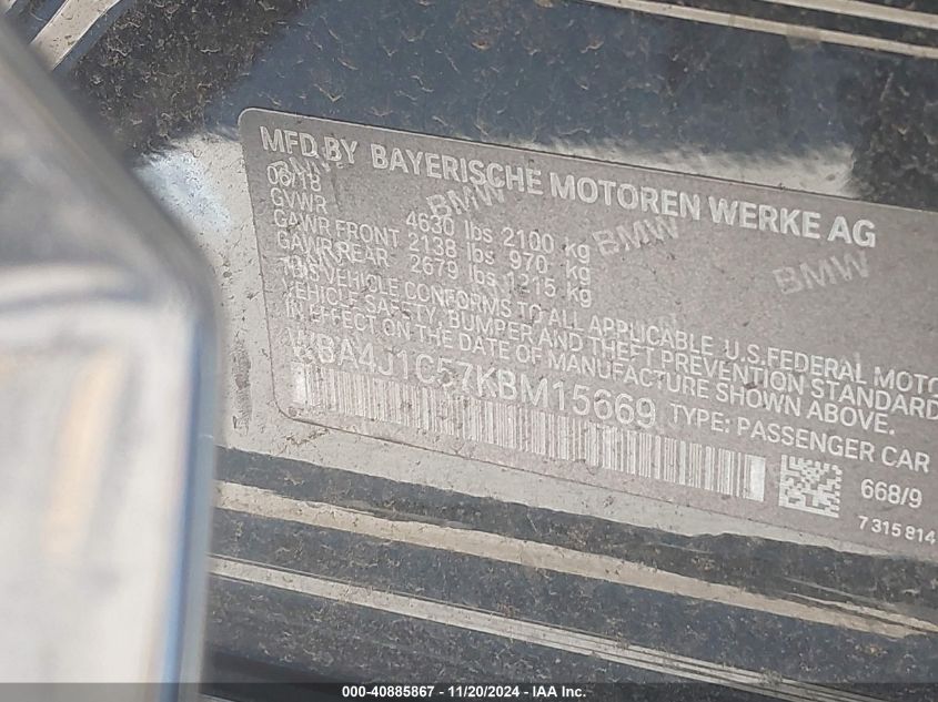 2019 BMW 430I GRAN COUPE - WBA4J1C57KBM15669