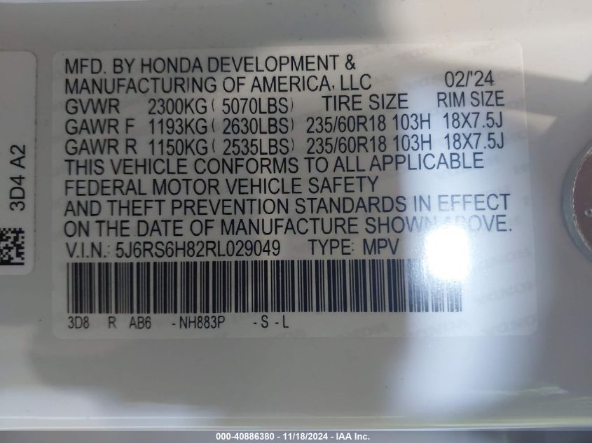 VIN 5J6RS6H82RL029049 2024 HONDA CR-V no.9