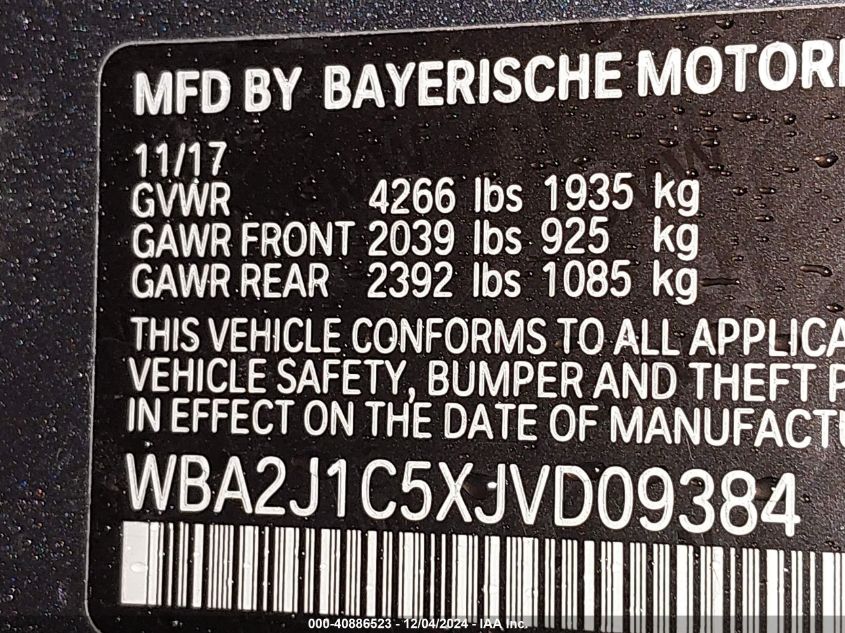 VIN WBA2J1C5XJVD09384 2018 BMW 2 Series, 230I no.9