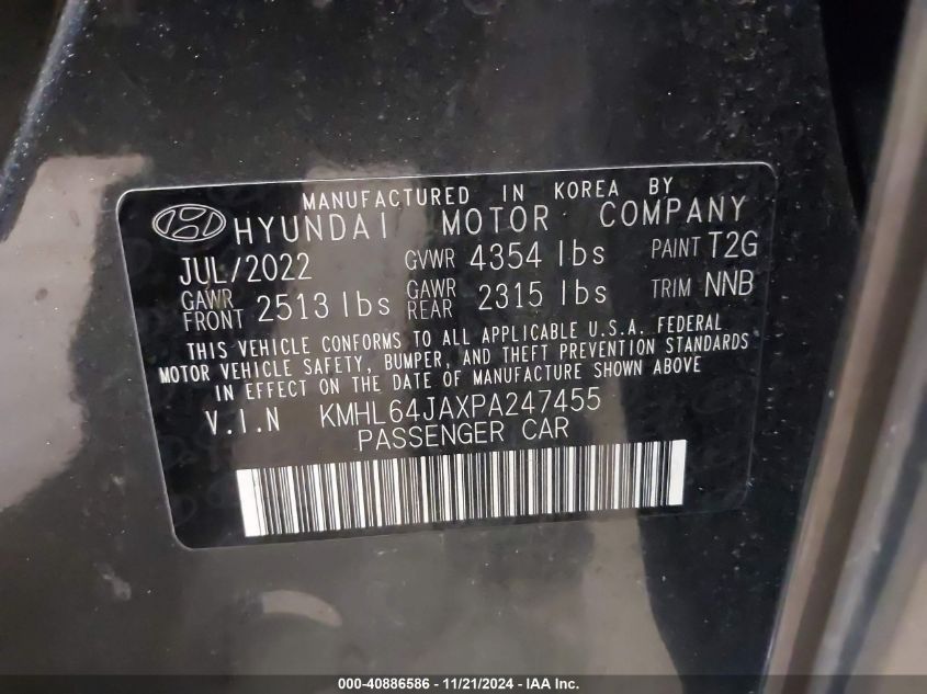 2023 Hyundai Sonata Sel VIN: KMHL64JAXPA247455 Lot: 40886586