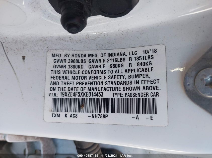 2019 HONDA INSIGHT EX - 19XZE4F5XKE014453