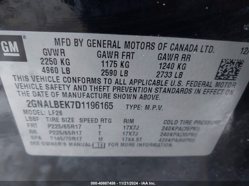 2013 CHEVROLET EQUINOX LS - 2GNALBEK7D1196165