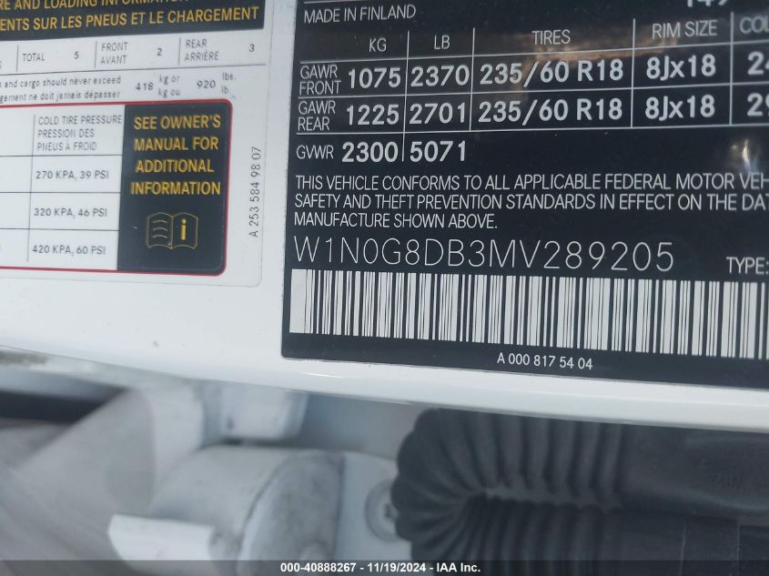 2021 MERCEDES-BENZ GLC 300 SUV - W1N0G8DB3MV289205