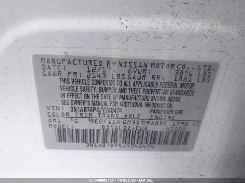 VIN 3N1AB7AP4JY248474 2018 NISSAN SENTRA no.9