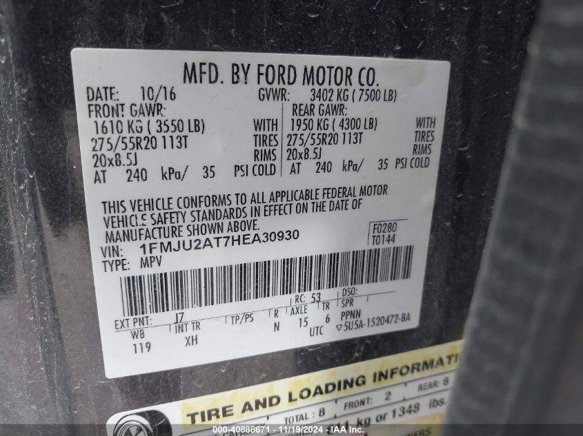 VIN 1FMJU2AT7HEA30930 2017 FORD EXPEDITION no.9