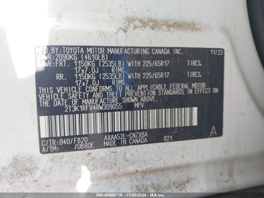 VIN 2T3K1RFV4RW309055 2024 Toyota RAV4, LE no.9