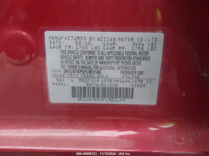 2015 NISSAN VERSA 1.6 SV - 3N1CN7APXFL901149