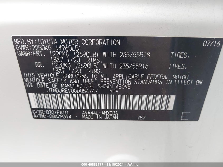 2016 TOYOTA RAV4 HYBRID LIMITED - JTMDJREV0GD054747