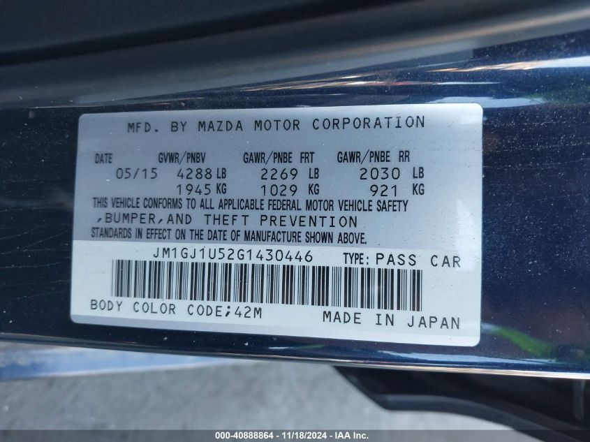 2016 MAZDA MAZDA6 I SPORT - JM1GJ1U52G1430446