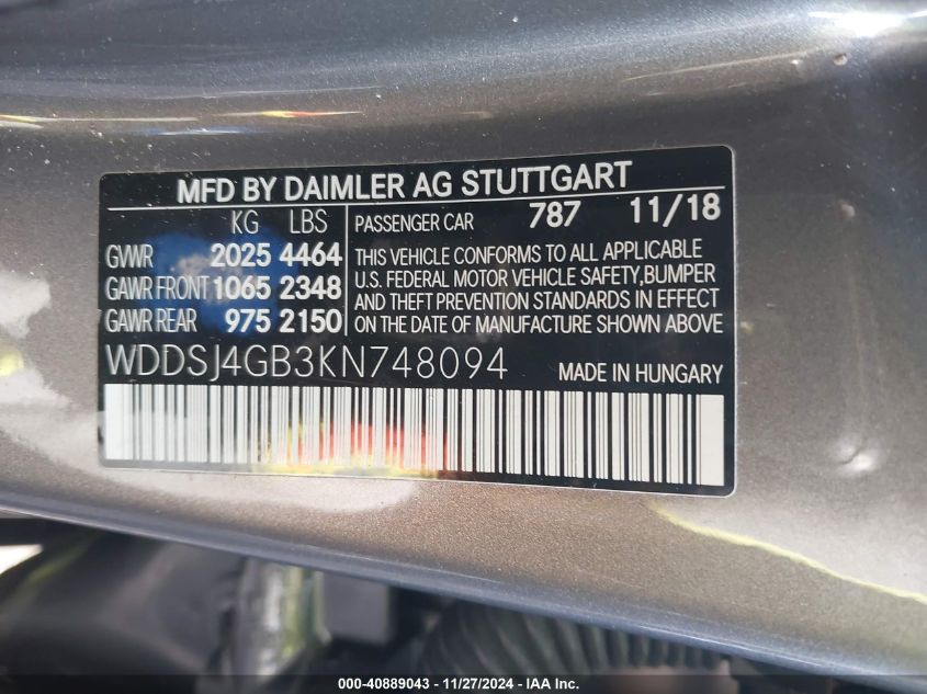 VIN WDDSJ4GB3KN748094 2019 MERCEDES-BENZ CLA 250 no.9