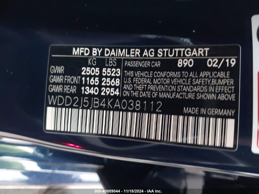 2019 MERCEDES-BENZ CLS 450 - WDD2J5JB4KA038112