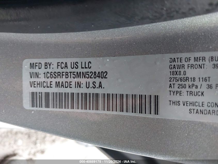 2021 RAM 1500 BIG HORN/LONE STAR - 1C6SRFBT5MN528402