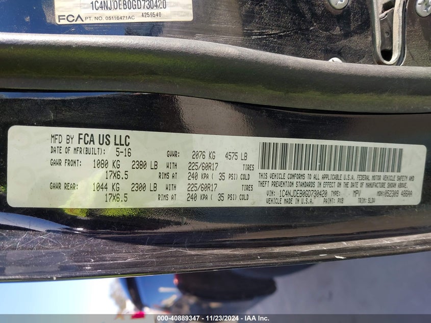 2016 JEEP COMPASS HIGH ALTITUDE EDITION - 1C4NJDEB0GD730420