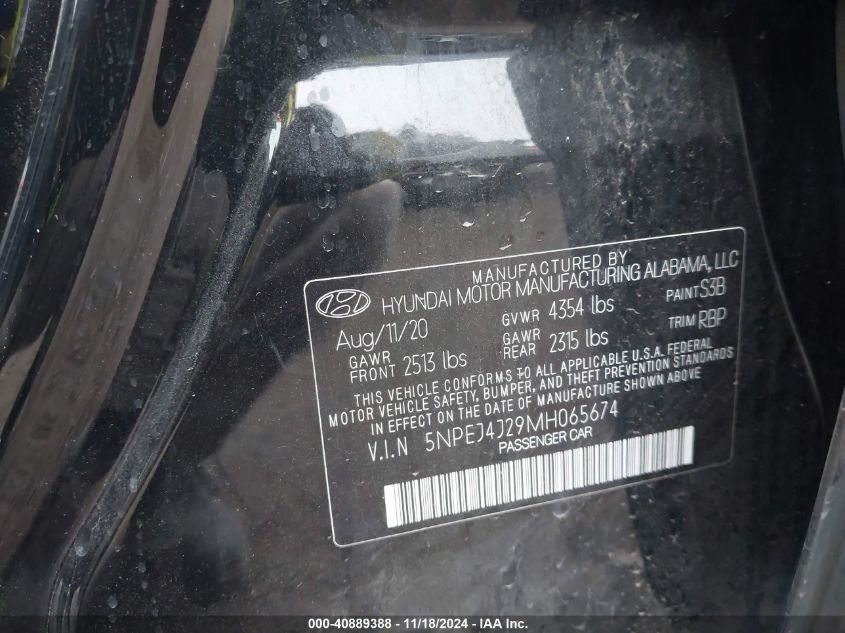 2021 Hyundai Sonata Sel Plus VIN: 5NPEJ4J29MH065674 Lot: 40889388