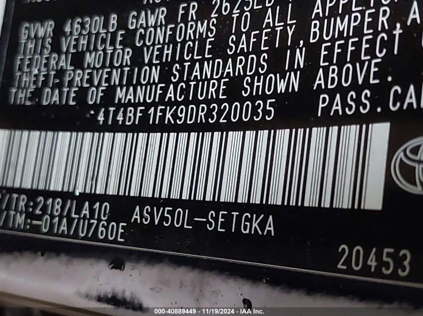 2013 TOYOTA CAMRY XLE - 4T4BF1FK9DR320035