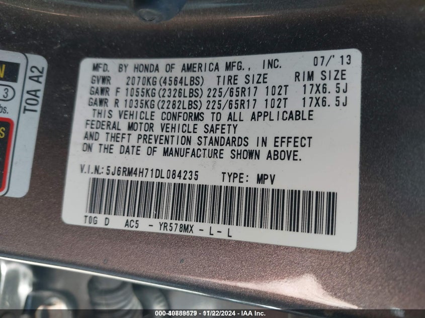 2013 HONDA CR-V EX-L - 5J6RM4H71DL084235