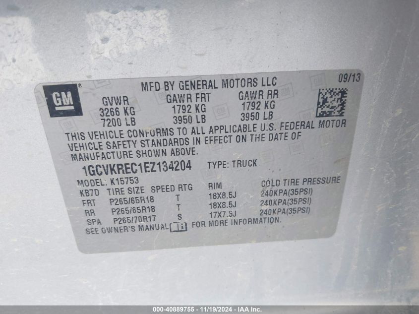 2014 CHEVROLET SILVERADO 1500 VIN: 1GCVKREC1EZ134204