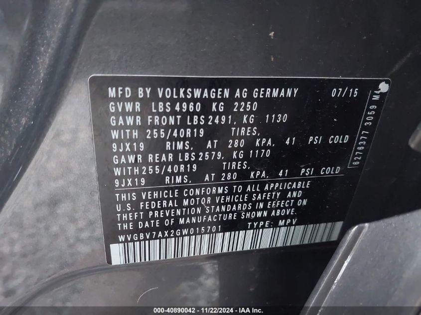 2016 VOLKSWAGEN TIGUAN R-LINE - WVGBV7AX2GW015701