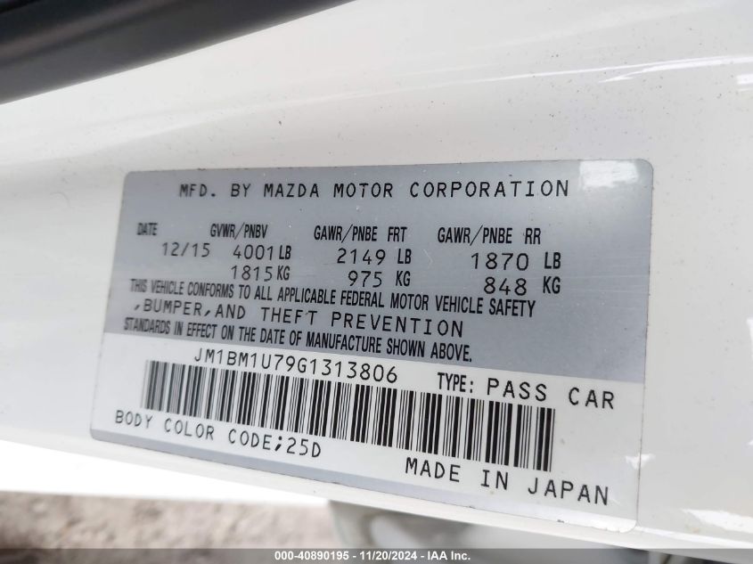 VIN JM1BM1U79G1313806 2016 MAZDA MAZDA3 no.9