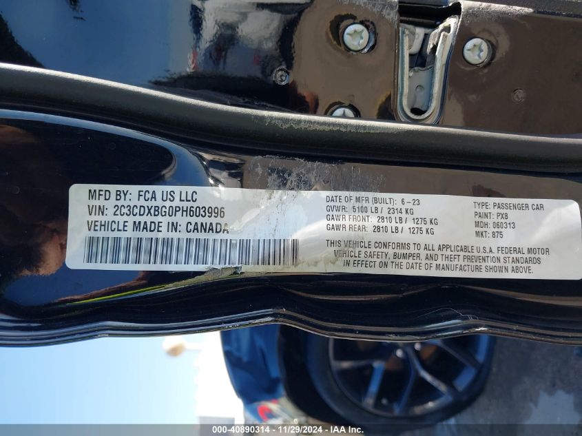 2023 DODGE CHARGER VIN: 2C3CDXBG0PH603996