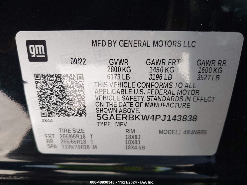 2023 Buick Enclave Essence Fwd VIN: 5GAERBKW4PJ143838 Lot: 40890343